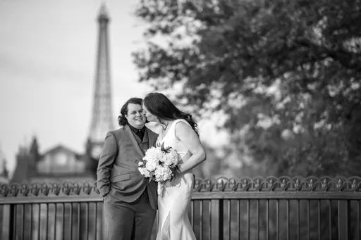 A black and white photo of Alexis and Christian